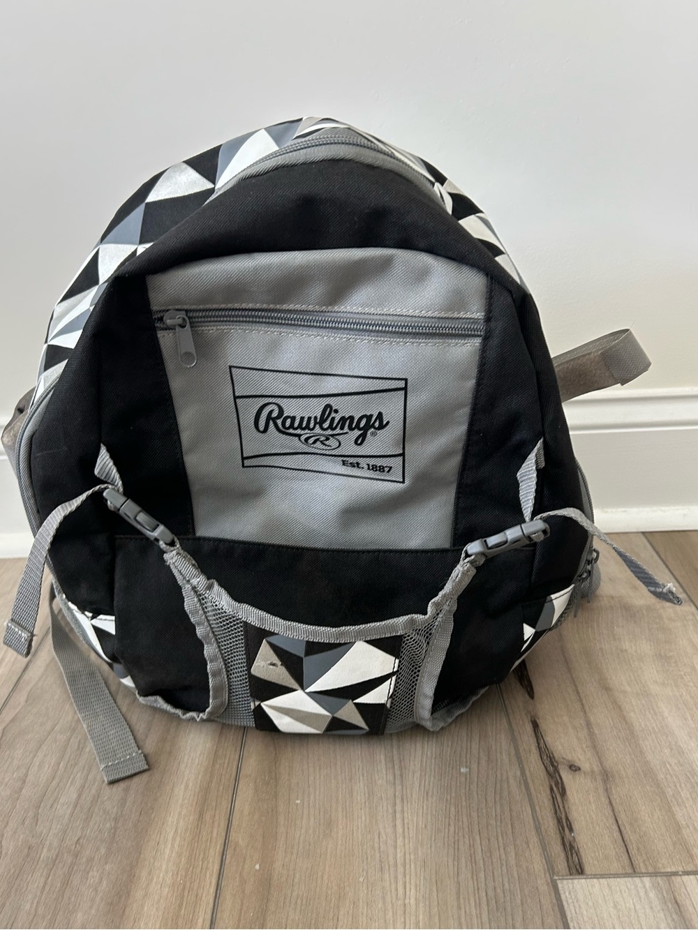 Rawlings Black and Gray Geometric Pattern Backpack